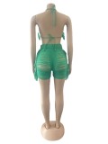 SC Solid Color Knitted Beach Bra Shorts Two Piece Sets OSM-6135