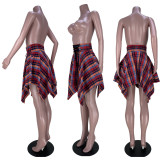 SC Plaid High Waist Lace-Up Irregular Skirt MDF-5320