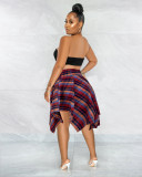 SC Plaid High Waist Lace-Up Irregular Skirt MDF-5320