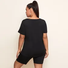SC Plus Size Letter Print T Shirt Shorts 2 Piece Sets ONY-6002