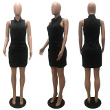 SC Solid Sleeveless Ruched Slim Mini Dress MAE-2148