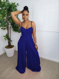 SC Solid Sleeveless Belted Wide Leg Jumpsuit WY-6886