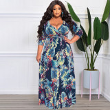 SC Plus Size Floral Print Sashes Maxi Dress OSIF-22350