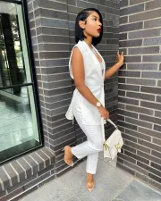 SC Solid Sleeveless Split Blazer Two Piece Sets SMD-82095