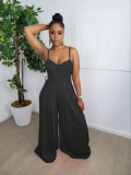 SC Solid Sleeveless Belted Wide Leg Jumpsuit WY-6886