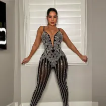 SC Plus Size Hot Drilling Sling Jumpsuit NY-2501