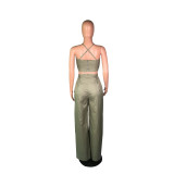 SC Sexy Crop Tops And Wide Leg Pants Two Piece Set BS-1079