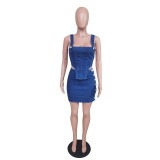 SC Denim Vest Top Mini Skirt Two Piece Sets BS-1314