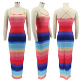 SC Rainbow Color Split Slim Maxi Dress HNIF-085