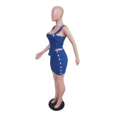 SC Denim Vest Top Mini Skirt Two Piece Sets BS-1314