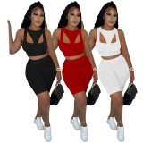 SC Solid Sleeveless Two Piece Shorts Sets TE-4447