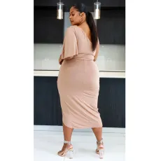 SC Plus Size Solid One Shoulder Irregular Midi Dress NNWF-7573