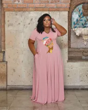 SC Plus Size Casual Printed Short Sleeve Maxi Dress WAF-7439235