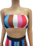 SC Plus Size Colorful Stripe Tube Top And Shorts Sets CM-8623