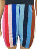 SC Plus Size Colorful Stripe Tube Top And Shorts Sets CM-8623