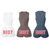 Letter Print Sleeveless Bodysuit+Shorts 2 Piece Sets CXLF-882