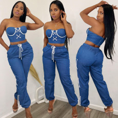 Casual Tube Top And Pants Two Piece Sets XNSF-6879