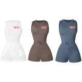 Letter Print Sleeveless Bodysuit+Shorts 2 Piece Sets CXLF-882