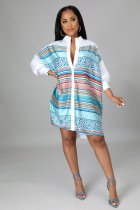Plus Size Printed Long Sleeve Shirt Dress LINW-9361