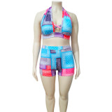 SC Plus Size Printed Halter Two Piece Shorts Sets ONY-7010