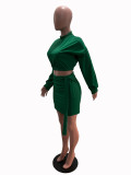 SC Solid Long Sleeve Crop Top Mini Skirt 2 Piece Sets SHA-86317