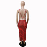 SC Sexy Printed Backless Spaghetti Strap Night Club Dress SHA-86316