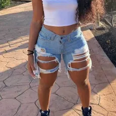 SC Plus Size Fashion Casual Ripped Denim Shorts ONY-6004
