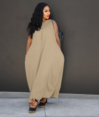 SC Fashion Casual Sleeveless Pocket Loose Maxi Dress BLX-61008