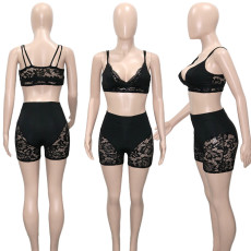 SC Black Lace Sexy Bra Shorts Two Piece Sets SH-390357