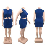 SC Plus Size Drawstring Sleeveless Mini Skirt 2 Piece Sets PHF-13290