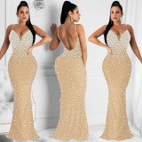 SC Sexy Hot Drilling Backless Sling Evening Dress BY-5852