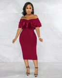 SC Sexy Slash Neck Ruffled Midi Dress MZ-2748