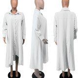 SC Plus Size Solid Long Sleeve Irregular Loose Shirt Dress XHXF-900