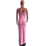 SC Solid Sleeveless Split Maxi Dress OMY-81030