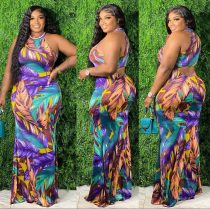 Plus Size Sexy Printed Sleeveless Maxi Dress HEJ-6124