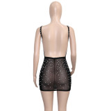 SC Sexy Mesh Beading Spaghetti Strap Night Club Dress SH-390355