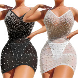 SC Sexy Mesh Beading Spaghetti Strap Night Club Dress SH-390355