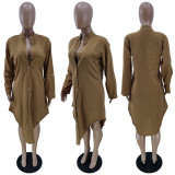 SC Solid Loose Long Sleeve Buttons Shirt Dress YNB-7236