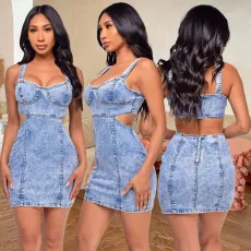 SC Denim Backless Sleeveless Strap Mini Dress LX-6938