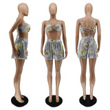 SC Sexy Printed Bra Top And Shorts 2 Piece Sets CJF-3074