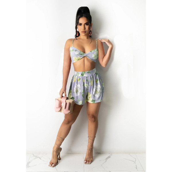 SC Sexy Printed Bra Top And Shorts 2 Piece Sets CJF-3074