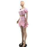 SC Sexy Ruffled Crop Top Mini Skirt 2 Piece Sets PQF-8112