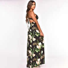 SC Plus Size Floral Print High Split Maxi Dress OSIF-22373