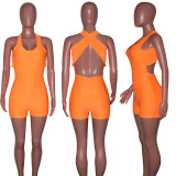 SC Solid Fitness Backless Cross Strap Tight Romper SH-390363