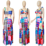 SC Colorful Plaid Print Cami Maxi Skirt 2 Piece Sets ONY-7014