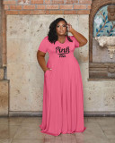 SC Plus Size Pink Letter Print Short Sleeve Maxi Dress WAF-774392