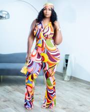 SC Plus Size Colorful Printed Backless Jumpsuit OM-1361