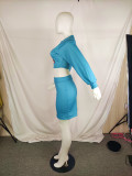 SC Casual Long Sleeve Crop Top Mini Skirt 2 Piece Sets QYF-5107