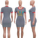 SC Plus Size Striped Short Sleeve Mini Dress SH-390368
