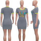 SC Plus Size Striped Short Sleeve Mini Dress SH-390368